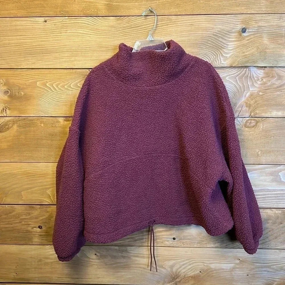 XL WOMENS BURGUNDY GET AFTER IT XL SWEATSHIRT WARM FUZZY COWL NECK DRAW STRING - Picture 1 of 5